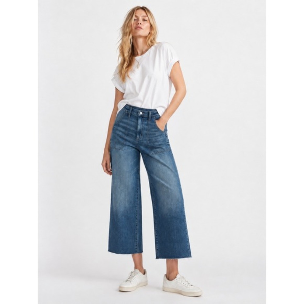 Daze Denim Text Me High Rise Wide‎ Leg Utility Jeans Blue Size 31 NWT